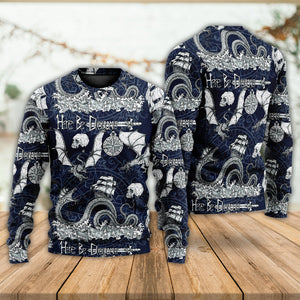 Dragon With Skull Old Ship Sea Life Ugly Christmas Sweater, Christmas Gift, Gift Christmas 2024