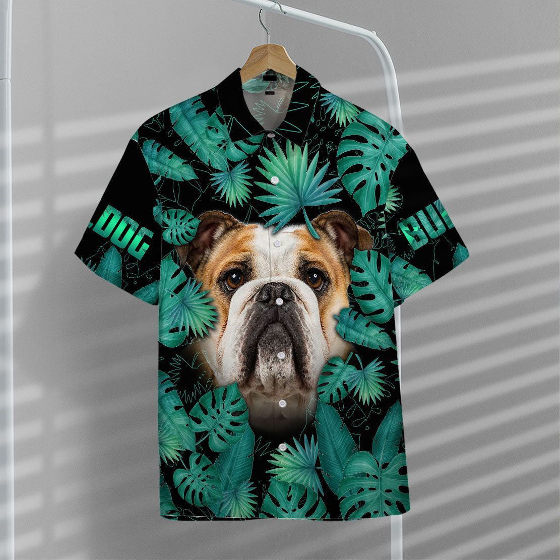 Face Of Bulldog In Palm Leaves Dramatic Hawaiian Shirt, Hawaiian Shirt Gift, Christmas Gift