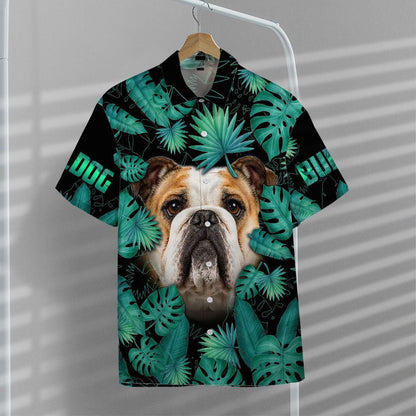 Face Of Bulldog In Palm Leaves Dramatic Hawaiian Shirt, Hawaiian Shirt Gift, Christmas Gift