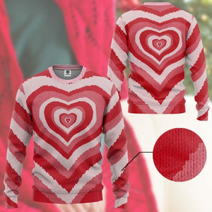 3D Red Heart Wave Custom Sweater