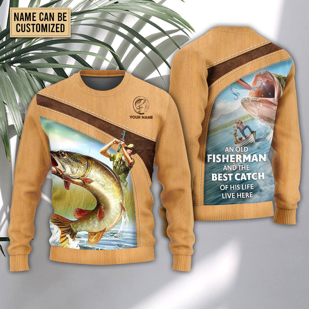 Fishing An Old Fisherman And The Best Catch Personalized Ugly Christmas Sweater, Christmas Gift, Gift Christmas 2024