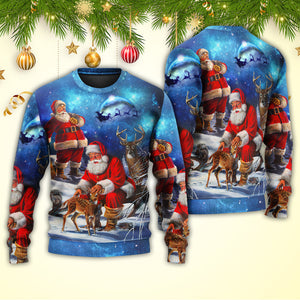 Christmas Santa Claus Xmas Is Coming Sky Night Art Style Ugly Christmas Sweater, Christmas Gift, Gift Christmas 2024