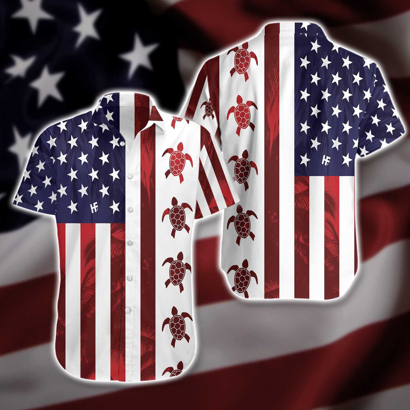 Red Stripes Turtle Flag American Design Hawaiian Shirt,Hawaiian Shirt Gift, Christmas Gift