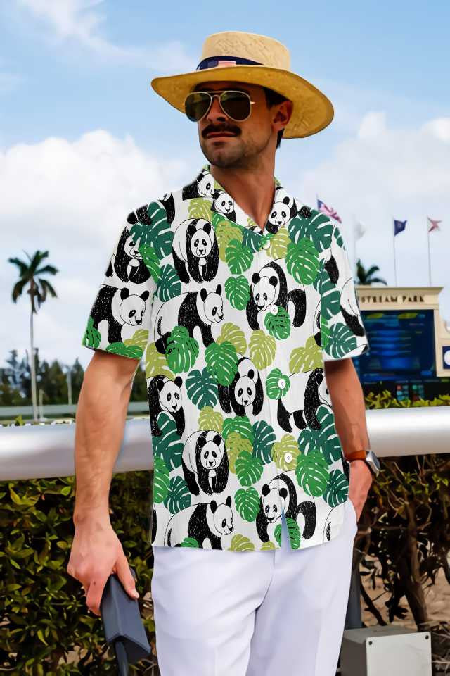 Pretty Animal World Panda Leaves Design Hawaiian Shirt,Hawaiian Shirt Gift, Christmas Gift