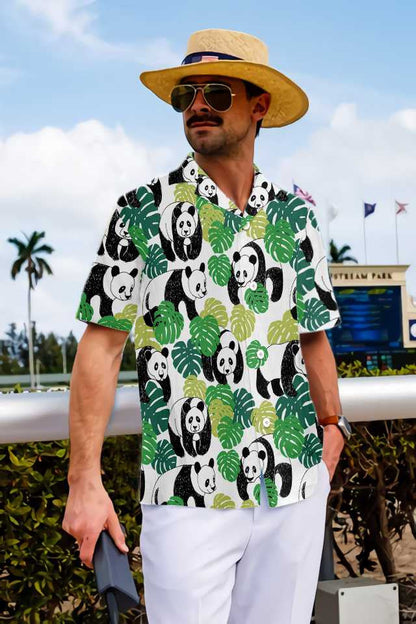 Pretty Animal World Panda Leaves Design Hawaiian Shirt,Hawaiian Shirt Gift, Christmas Gift