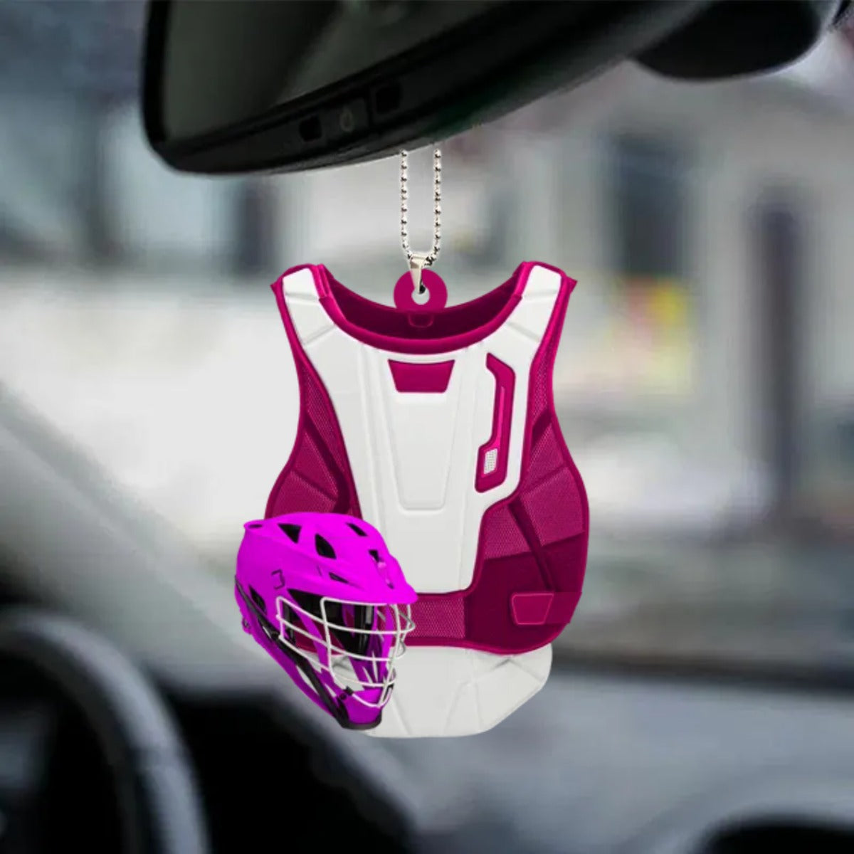 Personalized Lacrosse Uniform And Helmet Flat Acrylic Car Hanging Ornament, Gift for Lacrosse Players, Christmas Decoration