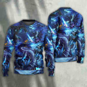 Dragon Blue Skull Fire Lightning Art Style Ugly Christmas Sweater, Christmas Gift, Gift Christmas 2024