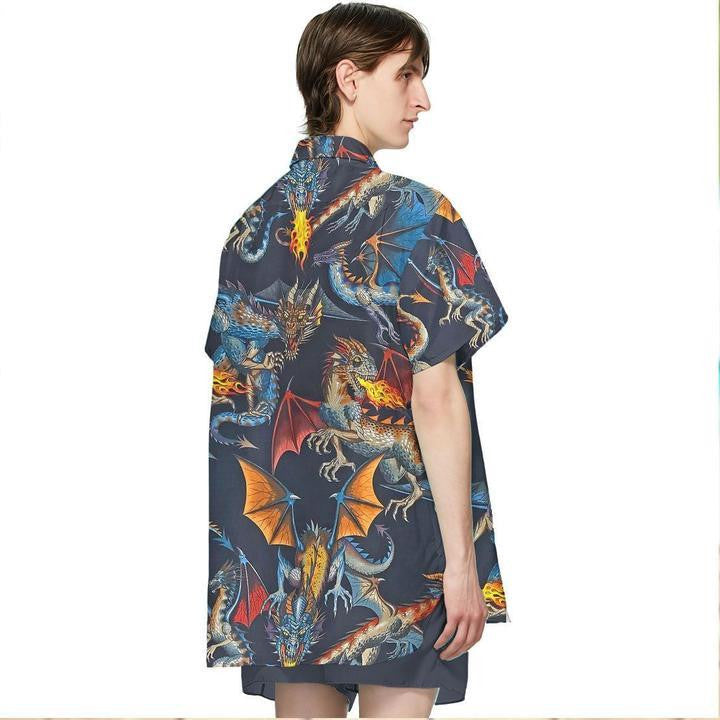Impressive Fire Breathing Dragon Flying Design Hawaiian Shirt,Hawaiian Shirt Gift, Christmas Gift