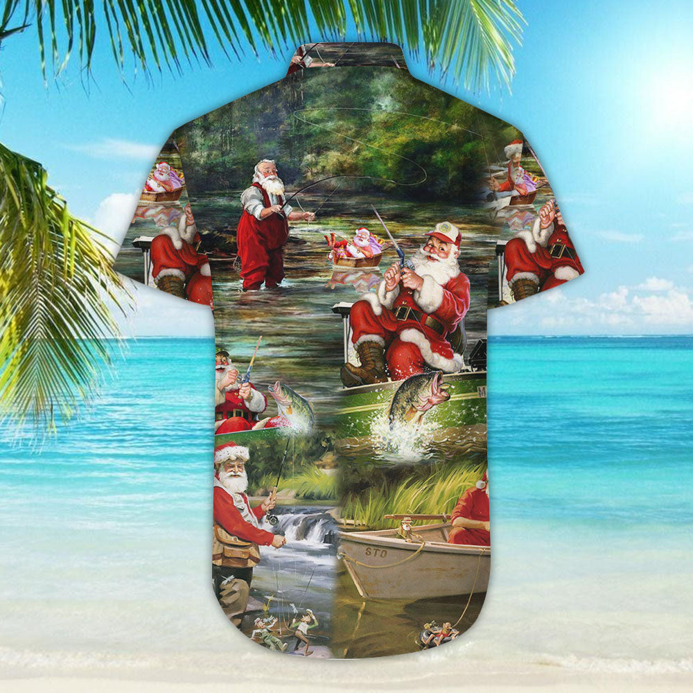Christmas Santa Hawaiian Shirt - Merry Fishmas And A Happy New Reel Christmas Hawaiian Shirt - Christmas Gift_Hawaiian Shirt Gift, Christmas Gift