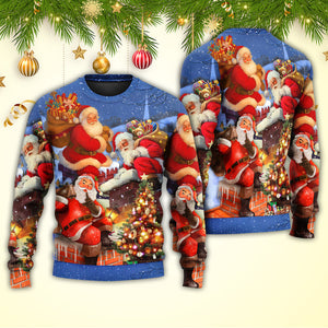 Christmas Up On Rooftop Santa Claus Art Style Ugly Christmas Sweater, Christmas Gift, Gift Christmas 2024