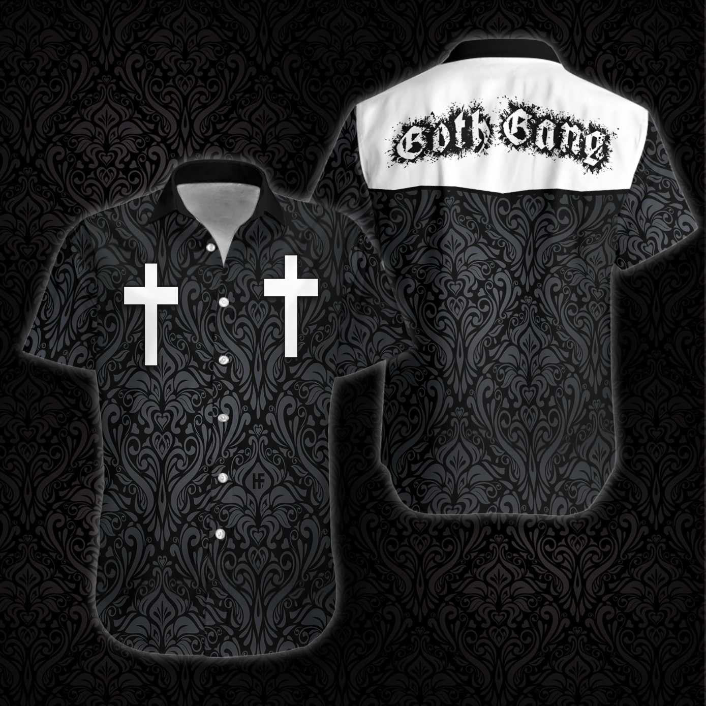 Goth Gang Cross Black Design Hawaiian Shirt,Hawaiian Shirt Gift, Christmas Gift