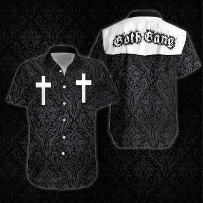 Goth Gang Cross Black Design Hawaiian Shirt,Hawaiian Shirt Gift, Christmas Gift