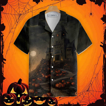 Teach Haunted Oíche Shamhna ar an gCnoc Le Léine Haváíach Drámaíochta Pumpkin, Bronntanas Léine Haváís, Bronntanas Nollag