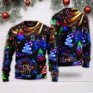 Christmas Neon Art Santa And Snowman Ugly Christmas Sweater, Christmas Ugly Sweater, Christmas Gift, Gift Christmas 2024