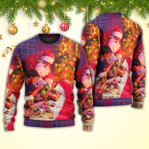 Christmas Santa Claus Story Light Art Style Ugly Christmas Sweater, Christmas Gift, Gift Christmas 2024