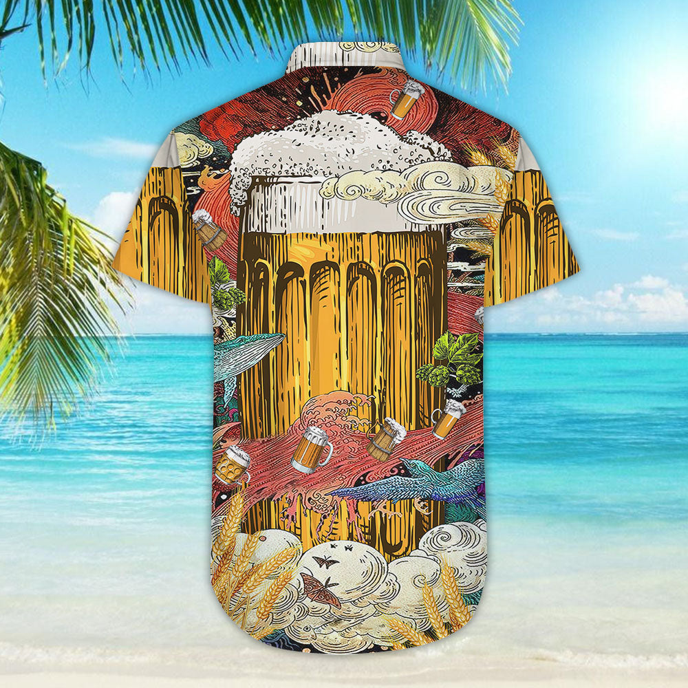 Beer Hawaiian Shirt - Beer Cup In Ocean Red Blue Hawaiian Aloha Hawaii Shirt - Hawaii Themed Gifts,Hawaiian Shirt Gift, Christmas Gift