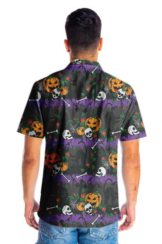 Beautiful Halloween Pumpkin And Black Cats Hawaiian Shirt, Hawaiian For Gift