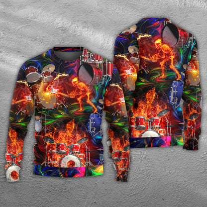 Drum Is My Life Fire Skull Colorful Style Ugly Christmas Sweater, Christmas Gift, Gift Christmas 2024