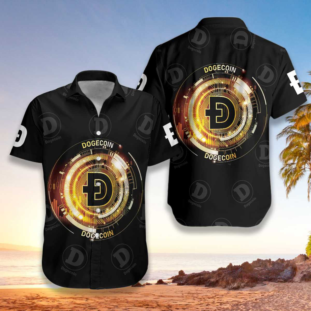 Cool Doge Pattern Luxury Dogecoin Hawaiian Shirt,Hawaiian Shirt Gift, Christmas Gift