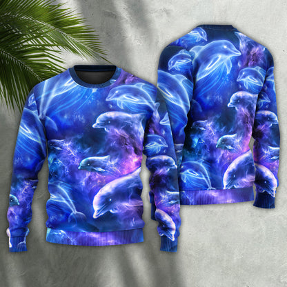 Dolphin Galaxy Neon Glow Style Ugly Christmas Sweater, Christmas Gift, Gift Christmas 2024