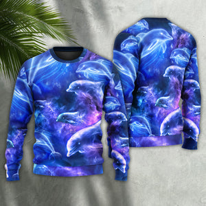 Dolphin Galaxy Neon Glow Style Ugly Christmas Sweater, Christmas Gift, Gift Christmas 2024