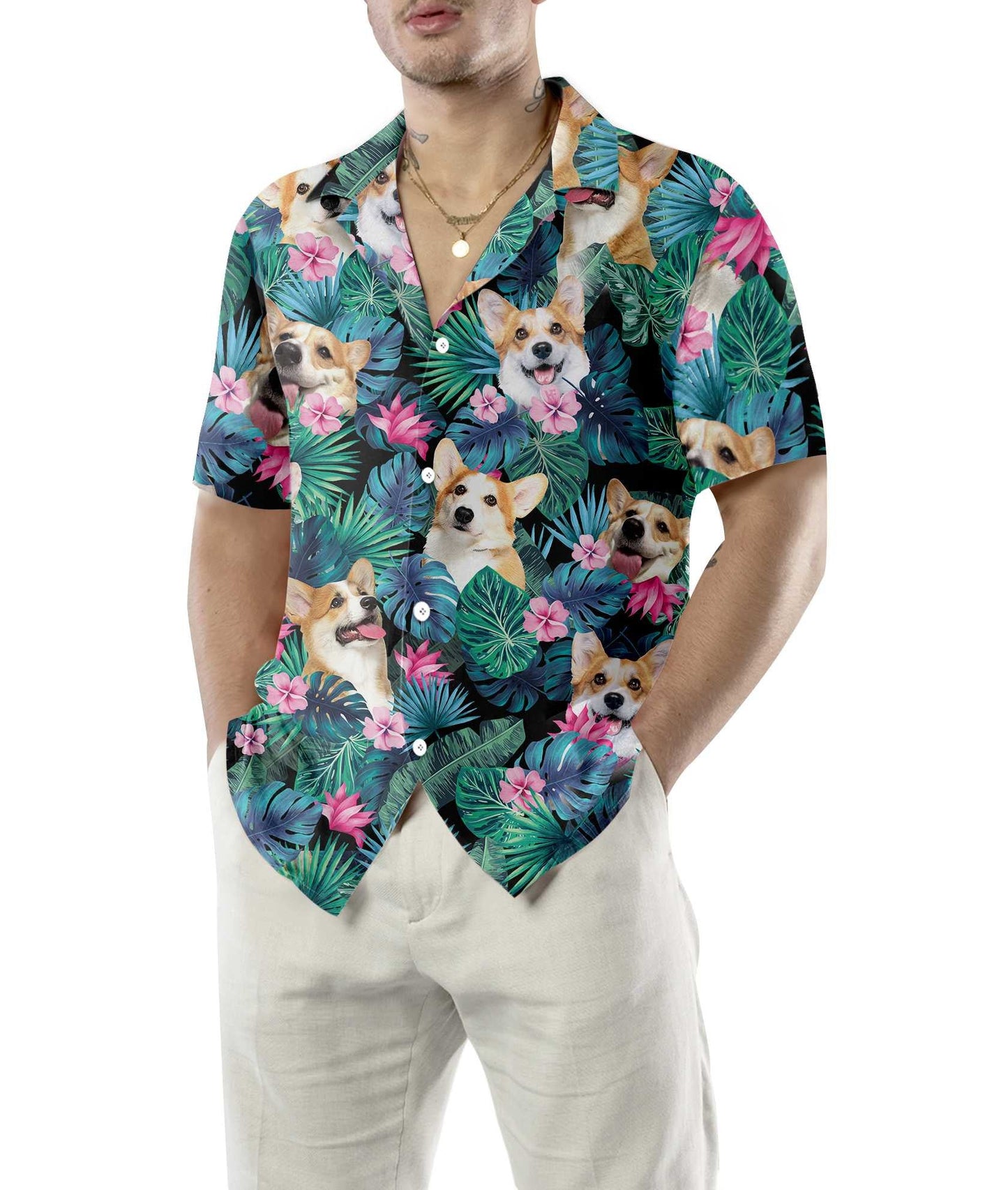 Nature's Beauty Tropical Corgi Dog Design Hawaiian Shirt,Hawaiian Shirt Gift, Christmas Gift