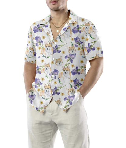 Little Corgi And Flowers Design Hawaiian Shirt, Hawaiian Shirt Gift, Christmas Gift