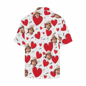 Romantic Red Hearts Love In White Custom Photo Hawaiian Shirt, Hawaiian Shirt Gift, Christmas Gift