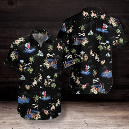 Nollaig Shona Daidí na Nollag Dearadh Patrún Gorm Dorcha Léine Haváís, Bronntanas Léine Haváíais, Bronntanas Nollag