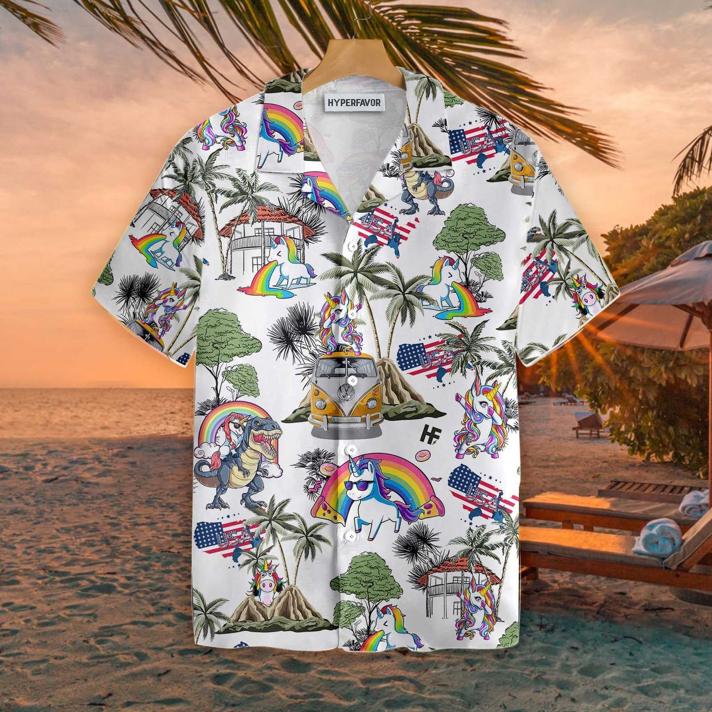 Rainbow Cool Unicorn American Flag Design Hawaiian Shirt,Hawaiian Shirt Gift, Christmas Gift
