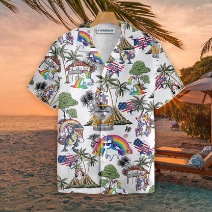 Rainbow Cool Unicorn American Flag Design Hawaiian Shirt,Hawaiian Shirt Gift, Christmas Gift