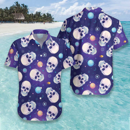 Excellent Skull Planets Outta Space Hawaiian Shirt,Hawaiian Shirt Gift, Christmas Gift
