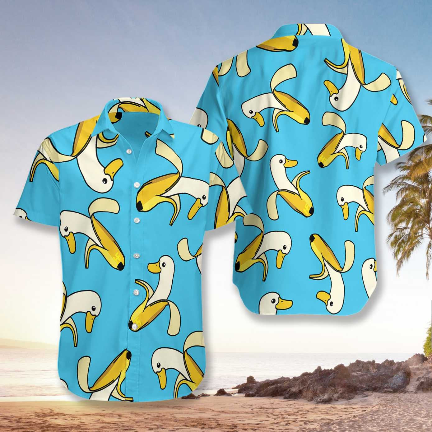 Greannmhar gleoite Lacha Banana Léine Haváís Spéir Gorm Deep Sky Blue, Bronntanais Léine Haváís, Bronntanas Nollag