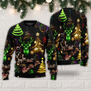 Christmas Neon Art Christmas Tree And Snowman Ugly Christmas Sweater, Christmas Gift, Gift Christmas 2024