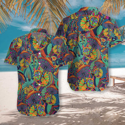 Mushroom Hippie Appealing Design Vivid Color Hawaiian Shirt,Hawaiian Shirt Gift, Christmas Gift