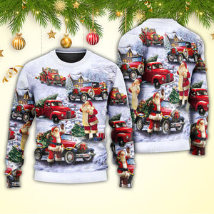 Christmas Santa Claus Funny Red Truck Gift For Xmas Painting Style Ugly Christmas Sweater, Christmas Gift, Gift Christmas 2024