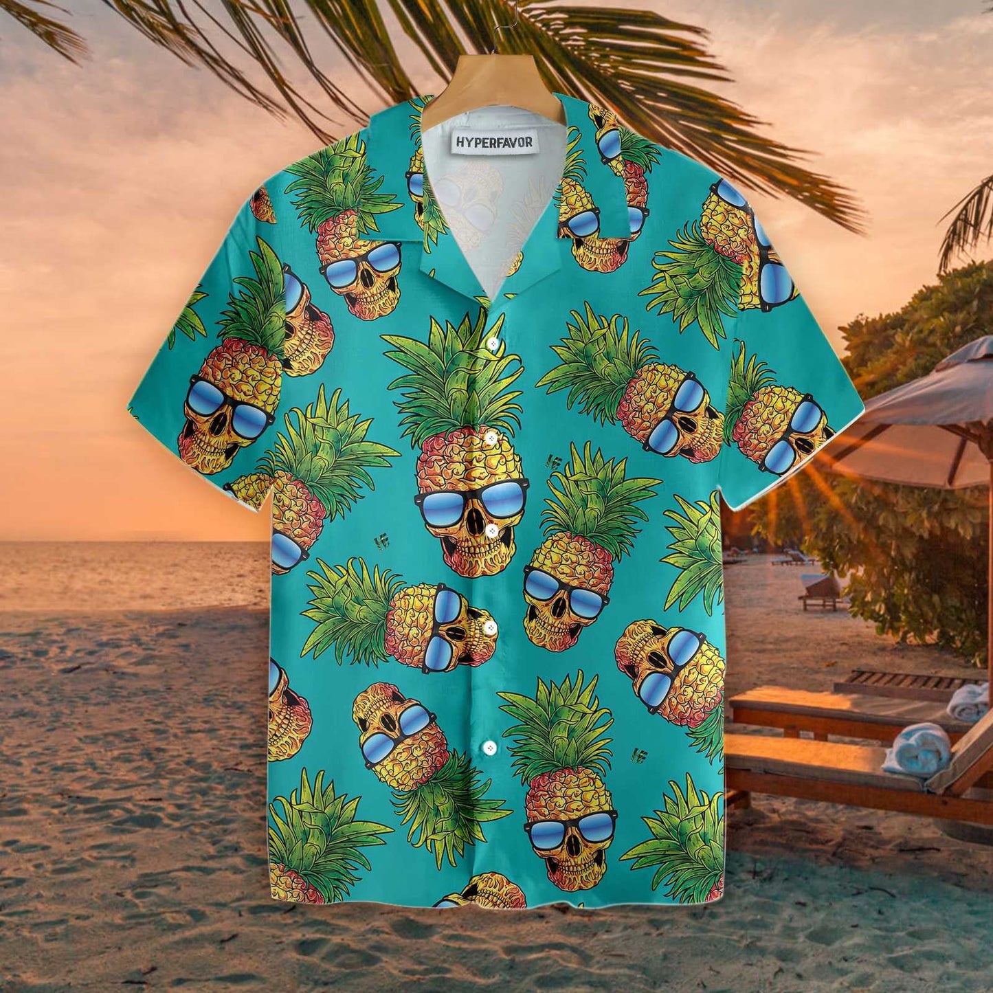 Pineapple Skull And The Tropical Leaves Design Hawaiian Shirt,Hawaiian Shirt Gift, Christmas Gift