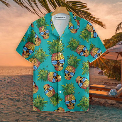 Pineapple Skull And The Tropical Leaves Design Hawaiian Shirt,Hawaiian Shirt Gift, Christmas Gift