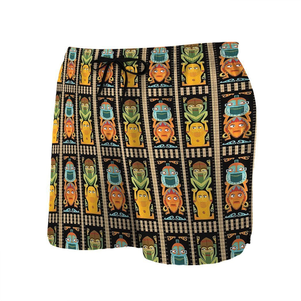 Polynesian Tiki Totems On Black Ornamental Hawaiian Shirt,Hawaiian Shirt Gift, Christmas Gift