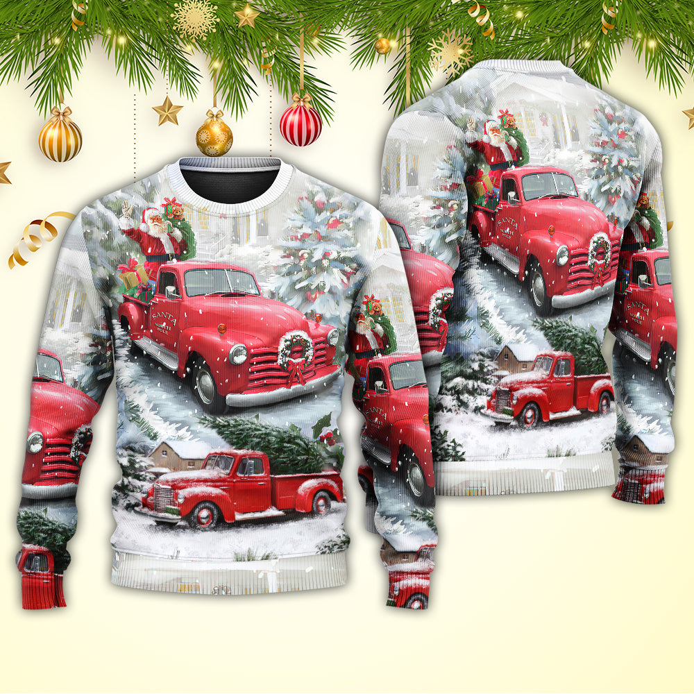 Christmas Santa Claus Red Truck Xmas Is Coming Art Style Ugly Christmas Sweater, Christmas Gift, Gift Christmas 2024