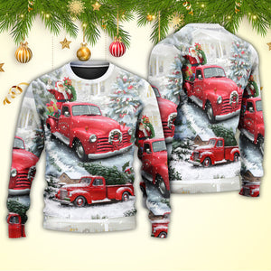 Christmas Santa Claus Red Truck Xmas Is Coming Art Style Ugly Christmas Sweater, Christmas Gift, Gift Christmas 2024