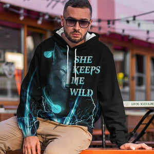 3D Wolf Blue She Keep Me Wild Custom Tshirt Hoodie Apparel