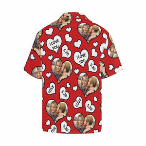 Doodle White Hearts On Red Custom Photo And Number Hawaiian Shirt, Hawaiian Shirt Gift, Christmas Gift