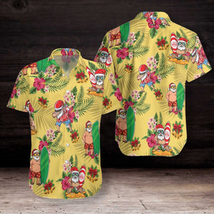 Merry Christmas Santa Claus Surfing Yellow Background Hawaiian Shirt, Hawaiian Shirt Gift, Christmas Gift