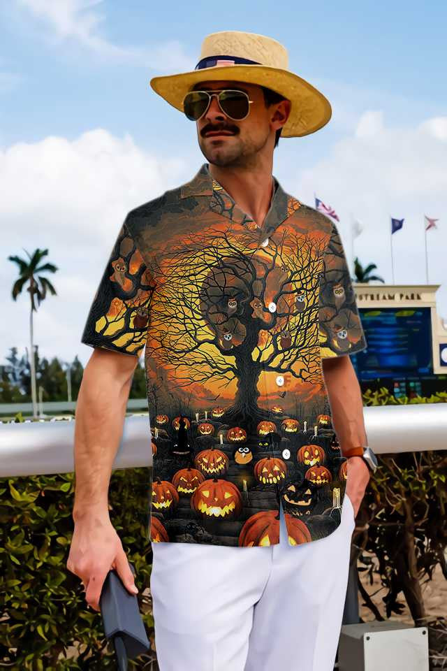 Pumpkin Night Eerie Silence Design Hawaiian Shirt,Hawaiian Shirt Gift, Christmas Gift