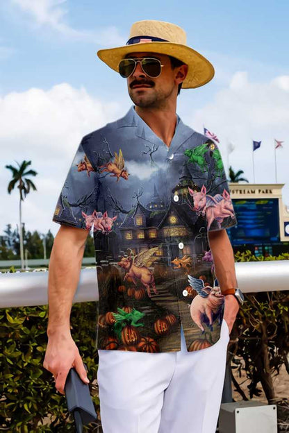 Scary Pigs Can Fly Dramatic Hawaiian Shirt,Hawaiian Shirt Gift, Christmas Gift