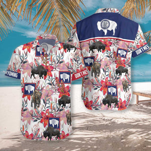 Wyoming Bison And Indian Paintbrush Alluring Design Hawaiian Shirt, Hawaiian Shirt Gift, Christmas Gift