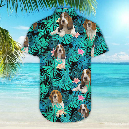 Basset Hound Hawaiian Shirt - Green Tropical Dog Hawaiian Shirt - Unique Gifts From Hawaii ,Hawaiian Shirt Gift, Christmas Gift