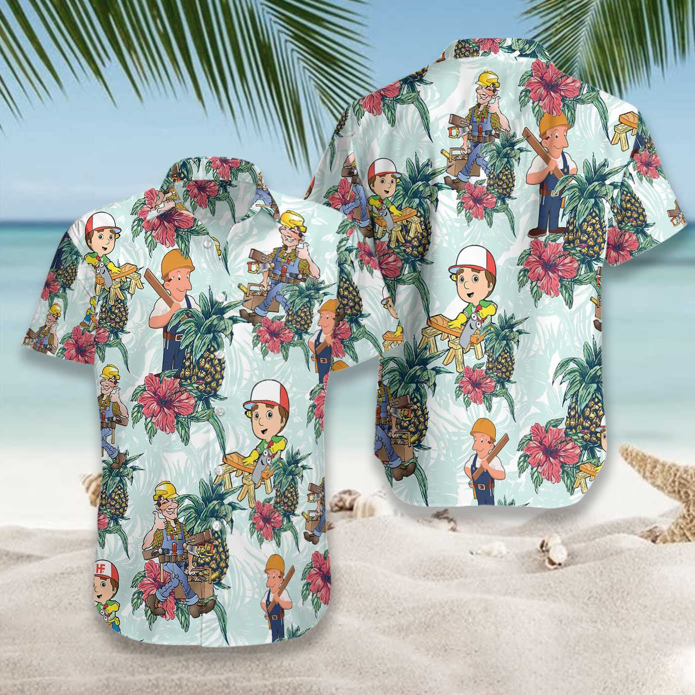Carpenter Pineapple Pattern Blue Background Hawaiian Shirt, Hawaiian For Gift