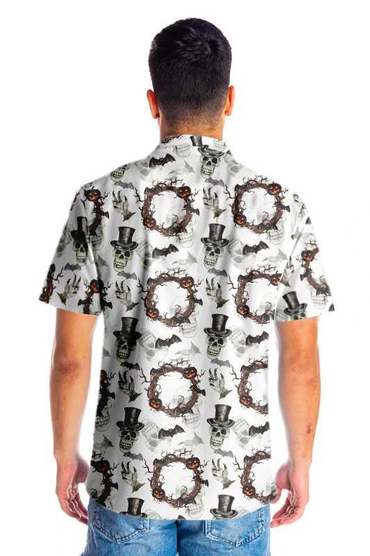 Oíche Shamhna Fhéile Le Cloigeann Duine Uasal Léine ildaite Haváís, Bronntanas Léine Haváí, Bronntanas Nollag